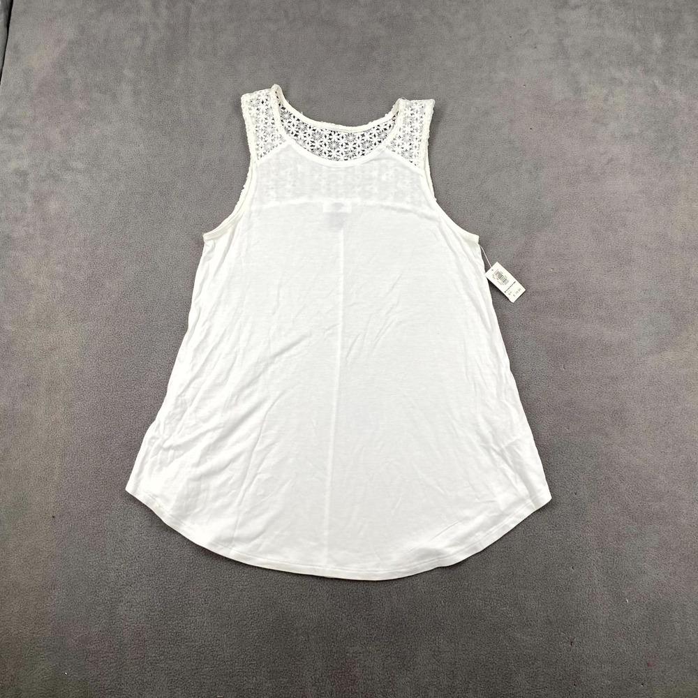 Old Navy Crochet Yoke Tank Top Womens S White Relaxed Fit Wide Strap Round Neck